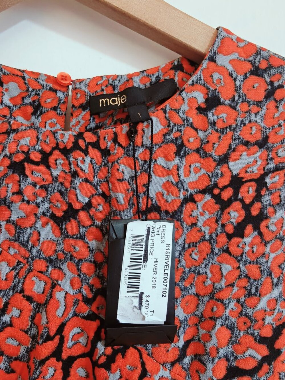 NWT Maje Red Print Ruffle Cold Shoulder High Low Midi Dress Sz. L - Picture 4 of 7